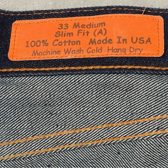 Jean Shop Jeans Mens Selvedge Skinny Fit Button Fly USA Raw Indigo Denim 33Wx33L - Picture 14 of 16